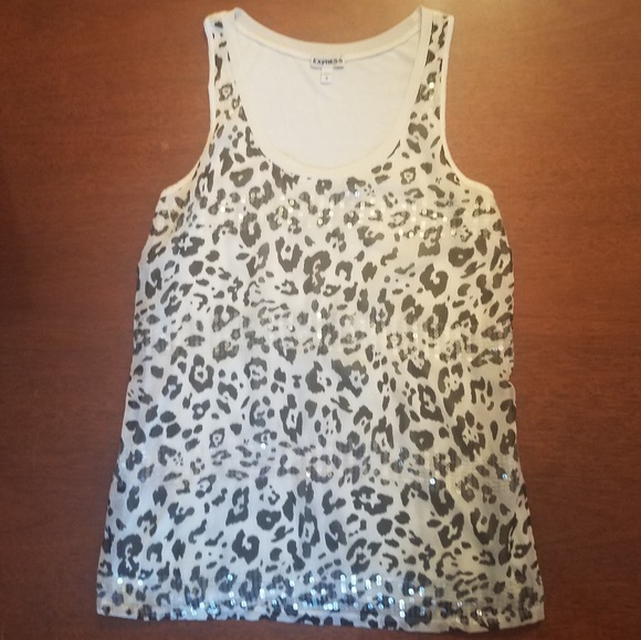 Express Sequin Striped Leopard Print Tank Top sz M - Picture 4 of 8